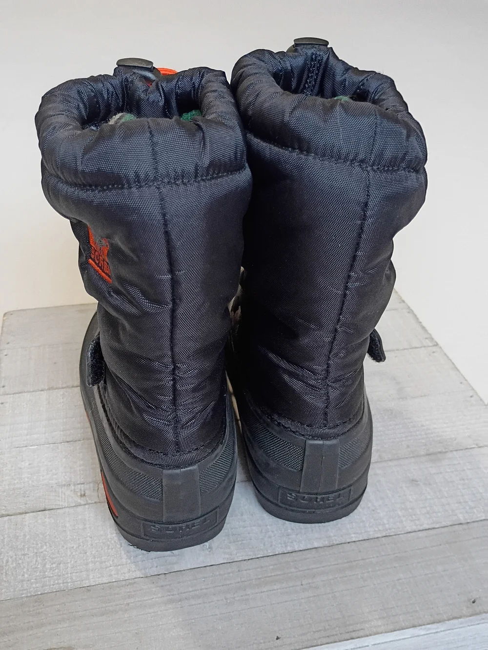 SOREL Kids Flurry Waterproof Winter Snow Boots Black Orange Red Size 12